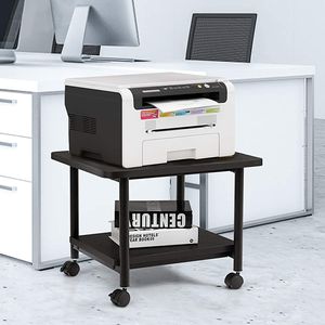 GOPLUS Druckertisch mit Arretierbaren Räder, Rollcontainer mit 2 Ablagen, Rollwagen für Schreibtisch, Drucker Ständer 360° Drehbar, Multifunktionswagen