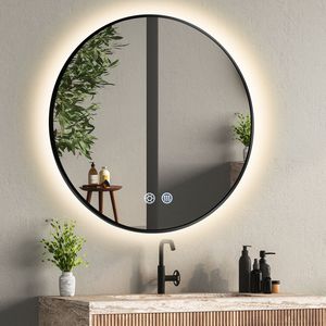 MCURO Runder Badezimmerspiegel 60 cm mit Beleuchtung, 3 einstellbaren Lichtfarben, beschlagfreier Lichtspiegel ohne Rahmen, Wandspiegel mit Touchschalter für Badezimmer