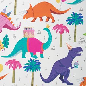 Geschenkpapier Dinosaurier mit Partyhüten 70cm x 2m Rolle bunt