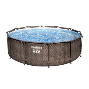 Bestway® Steel Pro MAX™ Frame Pool-Set mit Filterpumpe Ø 366 x 100 cm, Rattan-Optik (Schokobraun), rund