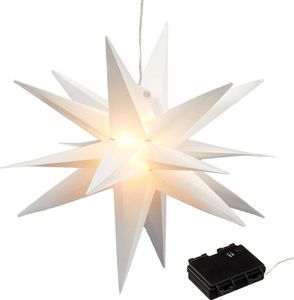 3D Advents Stern mit 15 LED in warm weiß - 35 cm - Outdoor Weihnachten Fenster Hänge Deko für Außen mit Timer Batterie betrieben