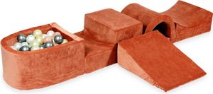 Schaumstoff-Spielset mit Brücke und Mikro-Bällepool – samtig weicher Canyon-Knetball mit Bällebad-Bällen 100 Stück / Hellgold, Roségold, Silber, Perle