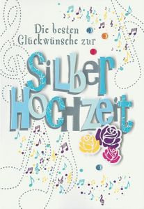 DeCoArt... 1 Glückwunschkarte Silberne Hochzeit Glitzer Rosen Musik ca 11,5 x 16,6 cm mit Umschlag Confettini