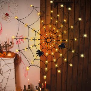 Jiubiaz LED Spinnennetz Halloween Lichterkette Party Lichternetz USB Wasserdichtes Warmweiß