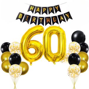 60 Geburtstag Deko Schwarz Gold,Luftballons 60. Geburtstag Mann Frauen mit Geburtstagsdeko 60 Happy Birthday Banner,Deko 60. Geburtstag Konfetti Luft