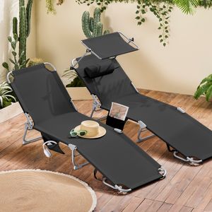 SoBuy SoBuy OGS48-SCHx2 2er-Set Liegestühle - mit Kopfstütze - klappbar - 198 x 63 x 65 cm - Schwarz
