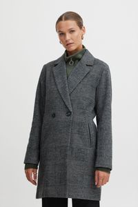 ICHI IHJANNY CHECK JA Damen Wintermantel Wollmantel Winterjacke karierter Kurzmantel mit Knöpfen