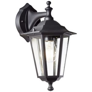 BRILLIANT schwarze Außenwandleuchte CARLEEN | hängende Wandlampe in schwarz | E27 Fassung max. 60 Watt | Metall/Glas