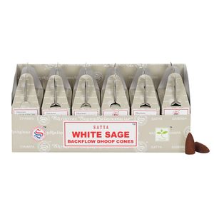 B/6 White Salbei Backflow Dhoop -Zapfen von Satya (Packung von 6)