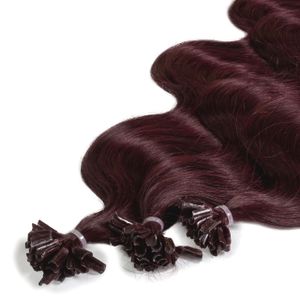 hair2heart Premium Extensions Echthaar Bondings Gewellt - 25 Strähnen 1g 60cm 55/66 hellbraun intensiv violett-mahagoni
