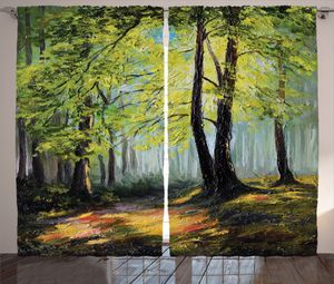 ABAKUHAUS Bunt Rustikaler Gardine, Fall Waldlandschaft, Schlafzimmer Kräuselband Vorhang mit Schlaufen und Haken, 280 x 175 cm, Mehrfarbig