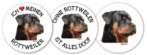 Runde Aufkleber 3er-Set - Rottweiler - Ø 9,5cm - Deko Autoaufkleber Sticker Hund