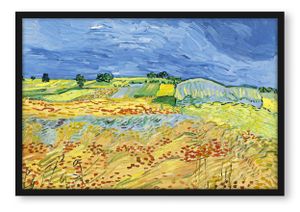 Vincent Van Gogh - Weizenfeld mit stürmischem Himmel Poster im Bilderrahmen / Format: 55x40cm / Kunstdruck gerahmt