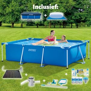 Intex-Schwimmbecken mit rechteckigem Rahmen – 220 x 150 x 60 cm – Blau – im Lieferumfang enthalten Abdeckung - Bodenplane - Filterpumpe für Schwimmbad - Solarmatte - Wartungspaket - Reinigungskit