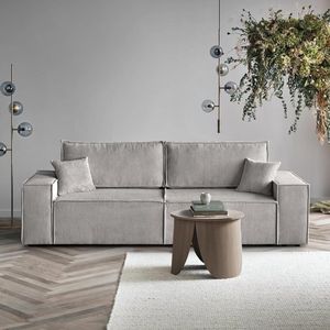Schlafsofa Prada Polstersofa aus Cordstoff Sofa mit Bettfunktion Bettkasten modernes Couch, Farbe: Beige, Poso 100
