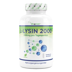 Vit4ever® L-Lysin 2000-365 Tabletten - 2000 mg pro Tagesportion - Laborgeprüfte Qualität - L-Lysine HCL Aminosäure aus pflanzlicher Fermentation - Hochdosiert - Vegan
