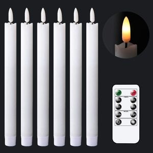 6x LED Stabkerzen flackernde Kerzen Tischkerzen mit Timer Fernbedienung Akkubetriebene Weihnachtsdekoration (Weiß)