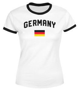 Moonworks® Damen Deutschland Fan-Shirt T-Shirt Fußball WM EM Retro Fan-Trikot Weltmeisterschaft Europameisterschaft Germany weiß-schwarz M