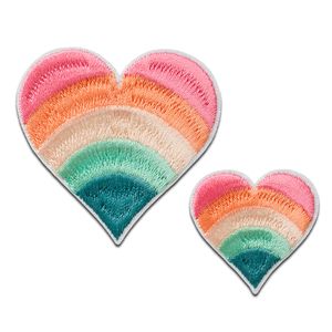 Mono Quick Herzen Regenbogen 2 Stück - Aufnäher, Bügelbild, Aufbügler, Applikationen, Patches, Flicken, zum aufbügeln, Größe: 5,2 x 5,2 cm