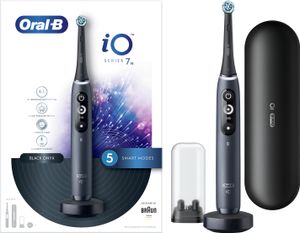 Oral-B iO 7N Elektrische Zahnbürste mit wiederaufladbarem Griff, Braun Magnettechnologie, 1 Kopf, schwarzes Display und Reiseetui, schwarz