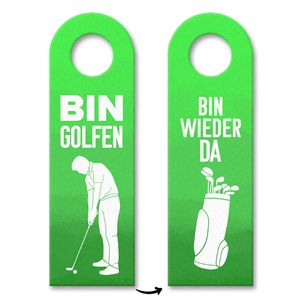 Bin Golfen oder bin wieder da Türhänger 10er Set für Golfspieler in grün