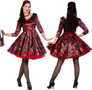 50er Jahre Rockabilly Kleid Vintage Rock n Roll Rosen 50s Retro Fifties Damen Gr. 46