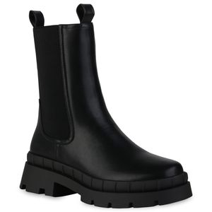 VAN HILL Damen Plateau Boots Stiefeletten Stiefel Profil-Sohle Schuhe 839157, Farbe: Schwarz, Größe: 40
