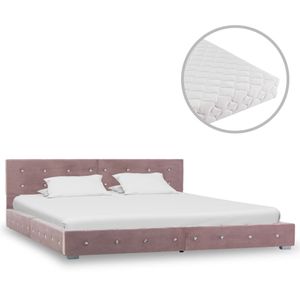 Prolenta Premium  Bett mit Matratze Rosa Samt 160×200 cm