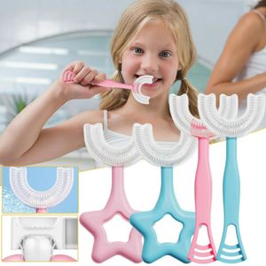 Kinder Jungen Mädchen U-Form Zahnbürste Silikon Zahnbürste 360° Gründliche Reinigung Handzahnbürst-Stern Blau