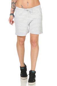 Damen Sommer Freizeit Shorts kurze Hose Hotpants locker; Grau-Weiß M