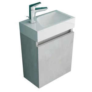 Alpenberger Mineralguss Lugano Waschbecken + Unterschrank Lugano Cement | Waschplatz für Gäste WC | Waschbecken aus Keramik | Waschtisch Set | Badmöbel Set | Soft-Close Funktion