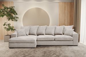 Kaise Möbel Ecksofa mit schlaffunktion und bettkasten, Sofa L-form, Couch L-form Gabon stoff Zoom Perle Ottomane Links