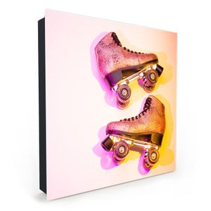 Nachbildung-Schlüsselkasten, Magnetpinnwand und Memoboard mit Glasfront Motiv Retro Rollschuhe