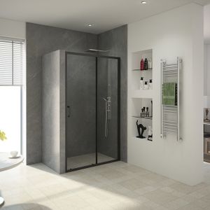 Posuvné sprchové dveře MARWELL "Style posuvné dveře černé" - 120x195cm - možnost boční montáže - vysoce kvalitní hliníkové profily