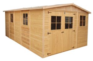 Gerätehaus, Gartenschuppen, Gartenhaus - 5 x 3 Meter - aus Holz / Blockbohlen - inkl. Dachpappe - Satteldach