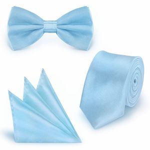 SET Krawatte Fliege Einstecktuch Hellblau  einfarbig uni aus Polyester