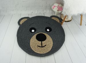 Teppich Teddybär / Teddybär / Runder Häkelteppich / 100 cm Durchmesser / 5 mm Baumwollkordelteppich / Wohnzimmerteppich / Kinderzimmerteppich / Kinderteppich / Badezimmerteppich / Bodenmatte / Baumwollteppich / Skandinavischer Teppich / Heimdekoration / personalisierter Teppich / Teppich für einen Jungen