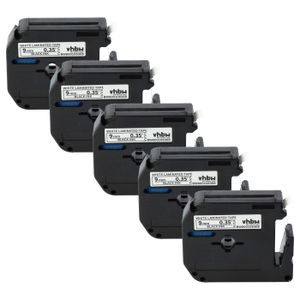 vhbw 5x Schriftband-Kassette kompatibel mit Brother P-Touch 80SCCP, BB4, M95, 90, 70SR, H100, 80, H110, 85 Etiketten-Drucker 8m x 9mm Schwarz auf Weiß