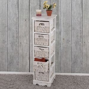 Regal Kommode mit 5 Korbschubladen 90x25x28cm, Shabby-Look, Vintage  weiß