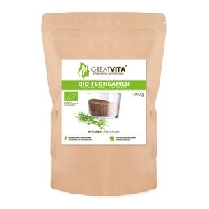 GreatVita | Flohsamen ganz 1000g, 99% rein aus biologischem Anbau