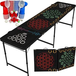 Multigame Beer-Pong Tisch | 5 verschiedene Trinkspiele auf einem Bier-Pong Tisch | inkl. 60 Trinkbecher & 8 Bälle | klappbarer Spieltisch | Partyspiel