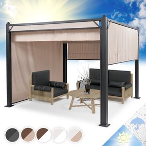Blumfeldt Pavillon, altánok, 3 x 3 m, kovový altánok z nehrdzavejúcej ocele so sťahovacou strechou a bočnými stenami, vodotesný altánok, stabilný a odolný voči zime, odolná pergola voľne stojaca, záhradný altánok s UV ochranou