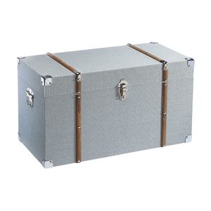 Kobolo Truhe Schatztruhe Aufbewahrung Stauraum Kiste Holztruhe Deko Design Flur  – MINT – mit Metalldetails und Applikationen - grau - 70x35x38 cm