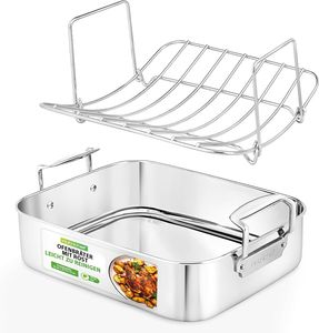 Nutrichef - Bräter mit Poliertem Gestell, Breitem Griff und Edelstahldeckel, Truthahn-Huhn-Bräter, Ideal für Thanksgiving-Abendessen, Zarten Braten