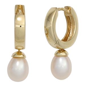 JOBO Creolen 333 Gold Gelbgold 2 Süßwasser Perlen Ohrringe Klappmechanik JOBO Creolen 333 Gold Gelbgold 2 Süßwasser Perlen Ohrringe Klappmechanik