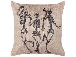 BELIANI Dekokissen Beige Samtstoff 45 x 45 cm Halloween Skelett-Motiv Quadratisch Halloween-Deko Modern Minimalistisch Herbst Deko