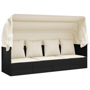 vidaXL Outdoor-Loungebett mit Dach und Kissen Schwarz Poly Rattan vidaXL Outdoor-Loungebett mit Dach und Kissen Schwarz Poly Rattan