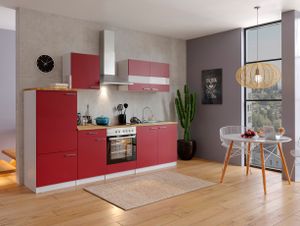 respekta Küchenzeile Küche Einbauküche Leerblock  270 cm weiß rot ohne Geräte