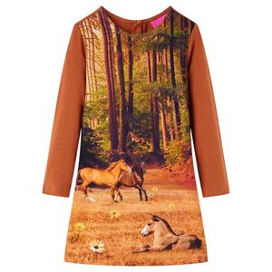 Espar Kinderkleid mit Langen Ärmeln Pferde-Aufdruck Cognac 128 - Größe0