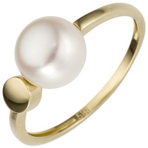 Gr. 50 Damen Ring 585 Gold Gelbgold 1 Süßwasser Perle Perlenring